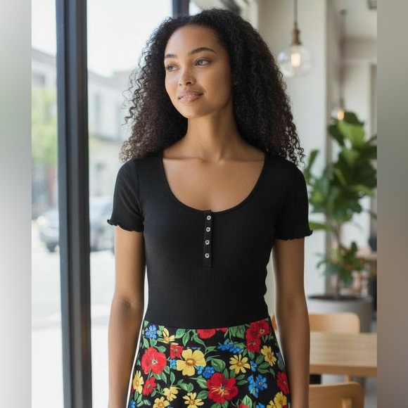 ASOS Tops - ASOS DESIGN Womens petites short sleeve snaps front bodysuit in black
